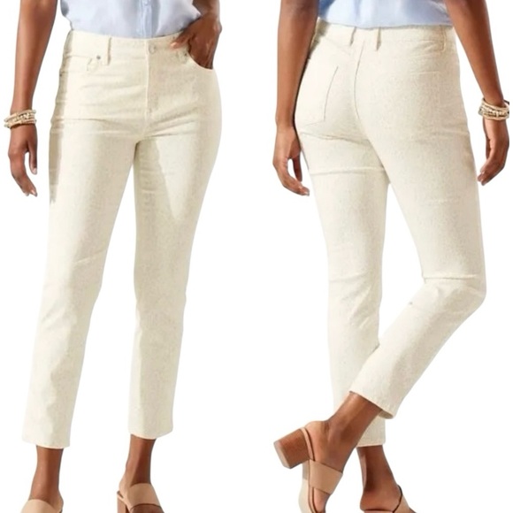 Tommy Bahama Boracay Beach High-Rise Ankle Jeans Coconut Leopard Print Size 8 - Picture 1 of 12